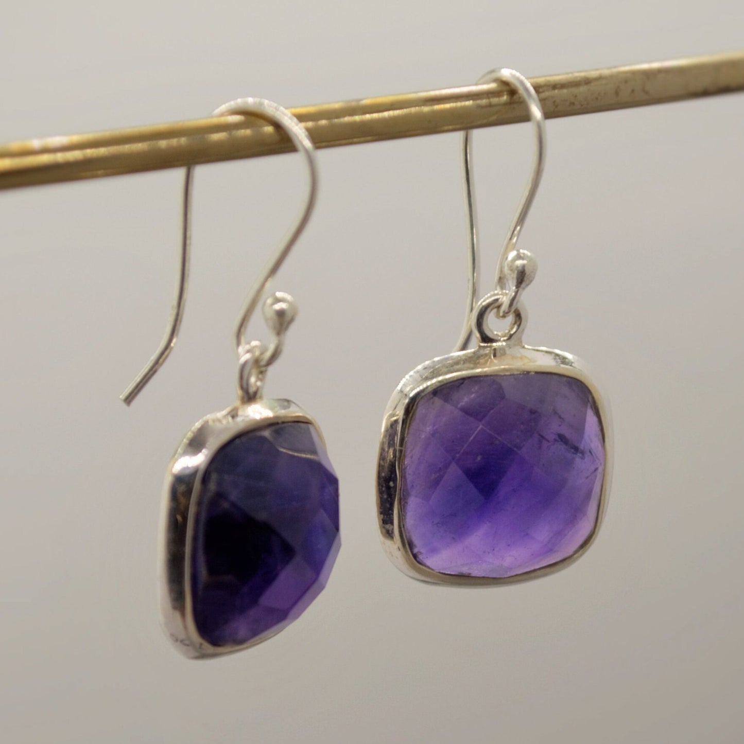 Purple Amethyst Sterling Silver Earrings, February Birthstone, Dainty Statement Unique Gemstone Dangle Drop Earrings, Gifts For Her