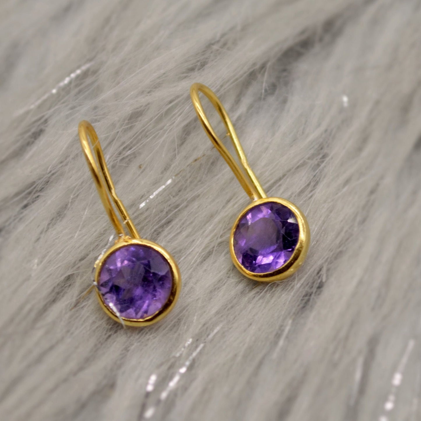 Purple Amethyst Gold Earrings, February Birthstone, Dainty Statement Unique Gemstone Dangle Drop Earrings, Gold Plated Silver, Gifts For Her