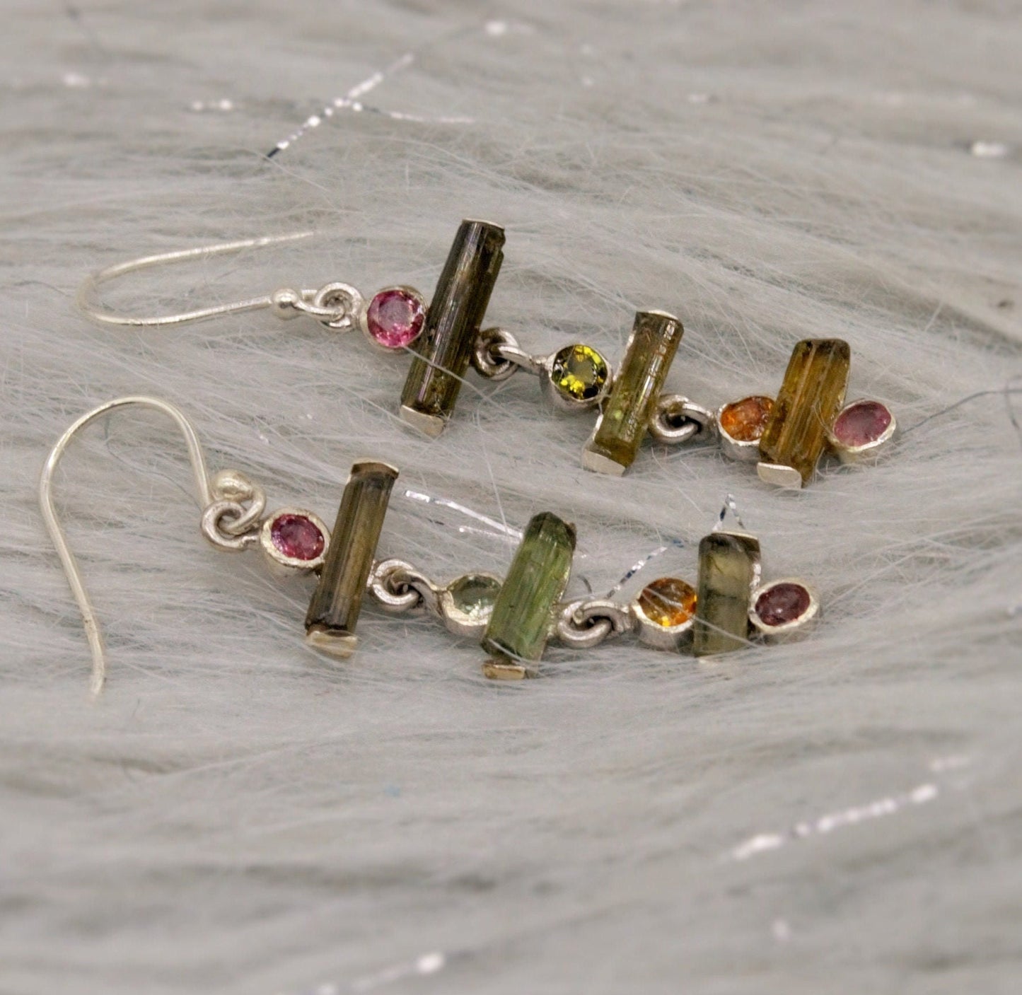 Pink Green Tourmaline Earrings, Sterling Silver Dangle Drop Earrings, Tourmaline Jewelry, October Birthstone, Gemstone Earrings For Her