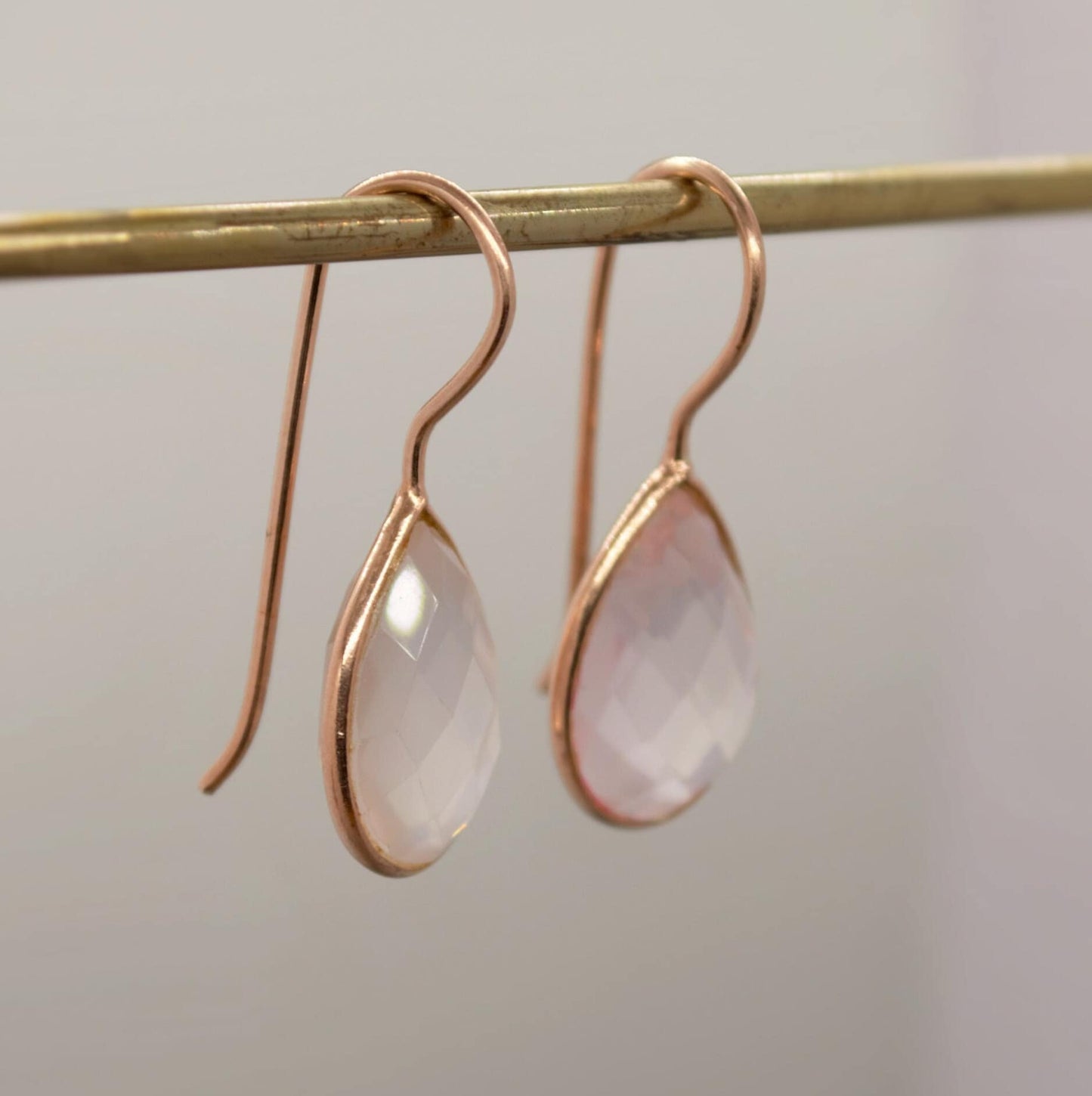Rose Quartz Rose Gold Earrings, Unique Sterling Silver Dangle Drop Earrings, Birthday Gifts For Her, Gemstone Earrings, Quartz Jewelry