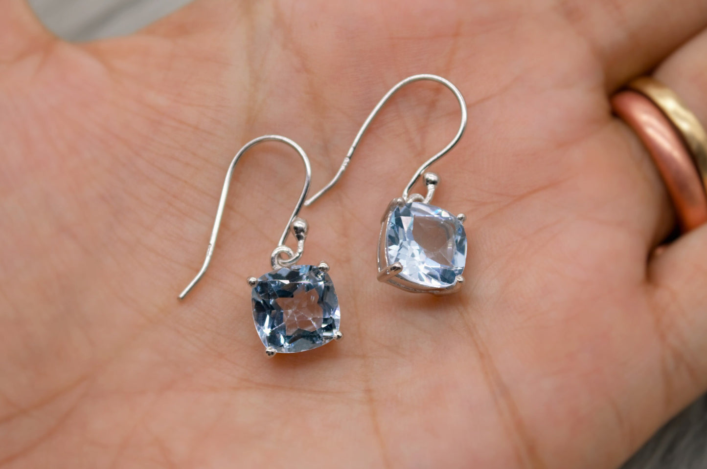 Blue Topaz Silver Dangle Earrings, Dainty Gemstone Drop Earrings, Unique Earrings, December Birthstone, Birthday Gifts For Her