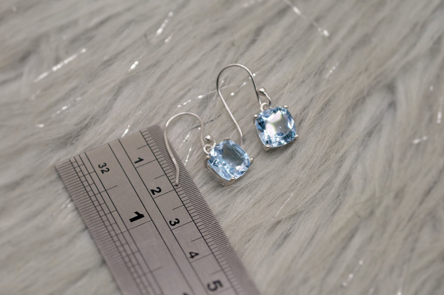 Blue Topaz Silver Dangle Earrings, Dainty Gemstone Drop Earrings, Unique Earrings, December Birthstone, Birthday Gifts For Her