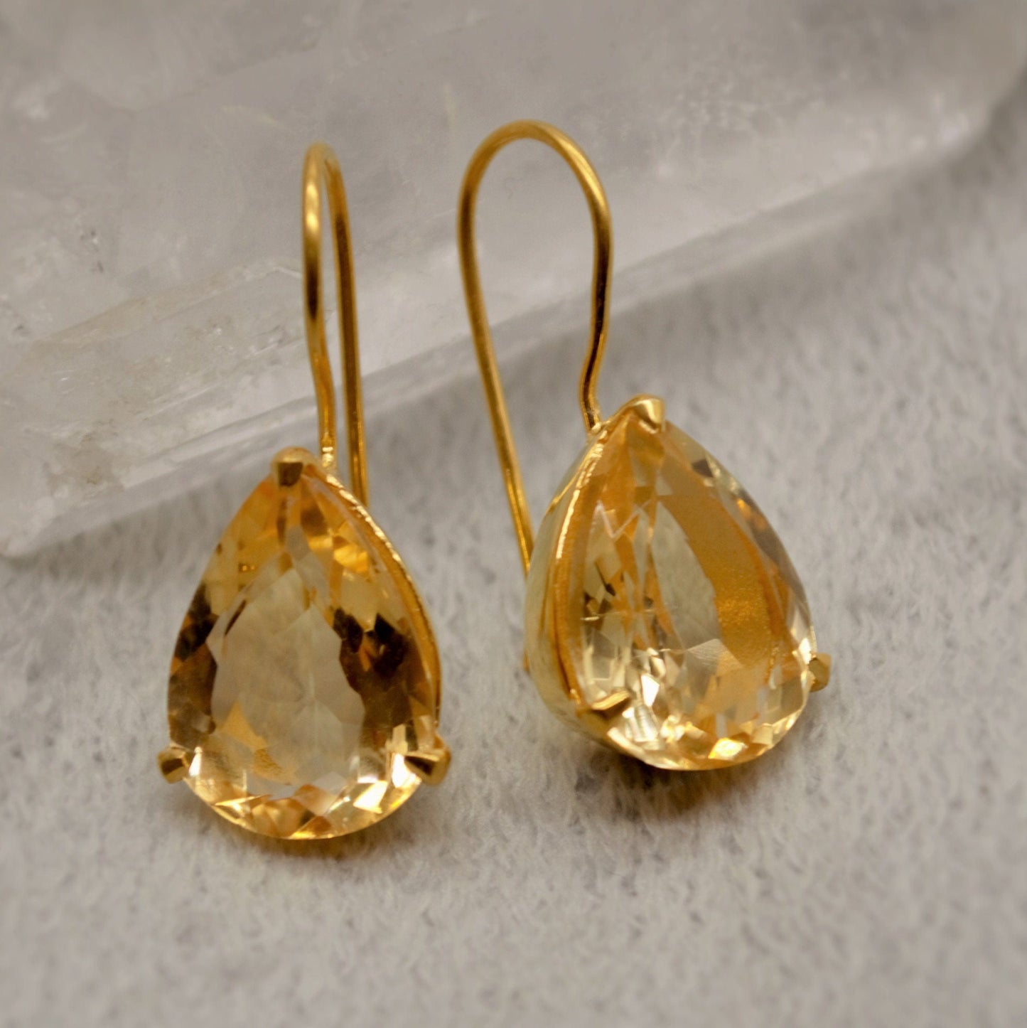 Citrine Gold Earrings, November Birthstone, Dainty Teardrop Gemstone Earrings, Citrine Jewelry, Unique Dangle, Birthday Gifts For Her