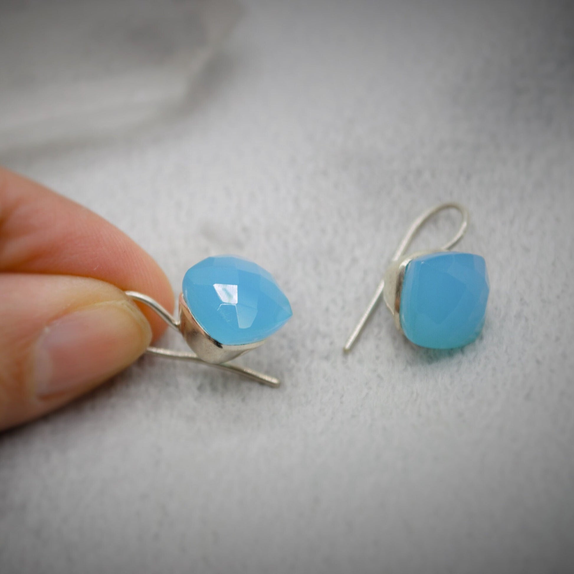 Blue Chalcedony drop earrings, Sterling Silver Gemstone Earrings, Dangle Drop Earrings, Handmade Earrings, Gifts For Her