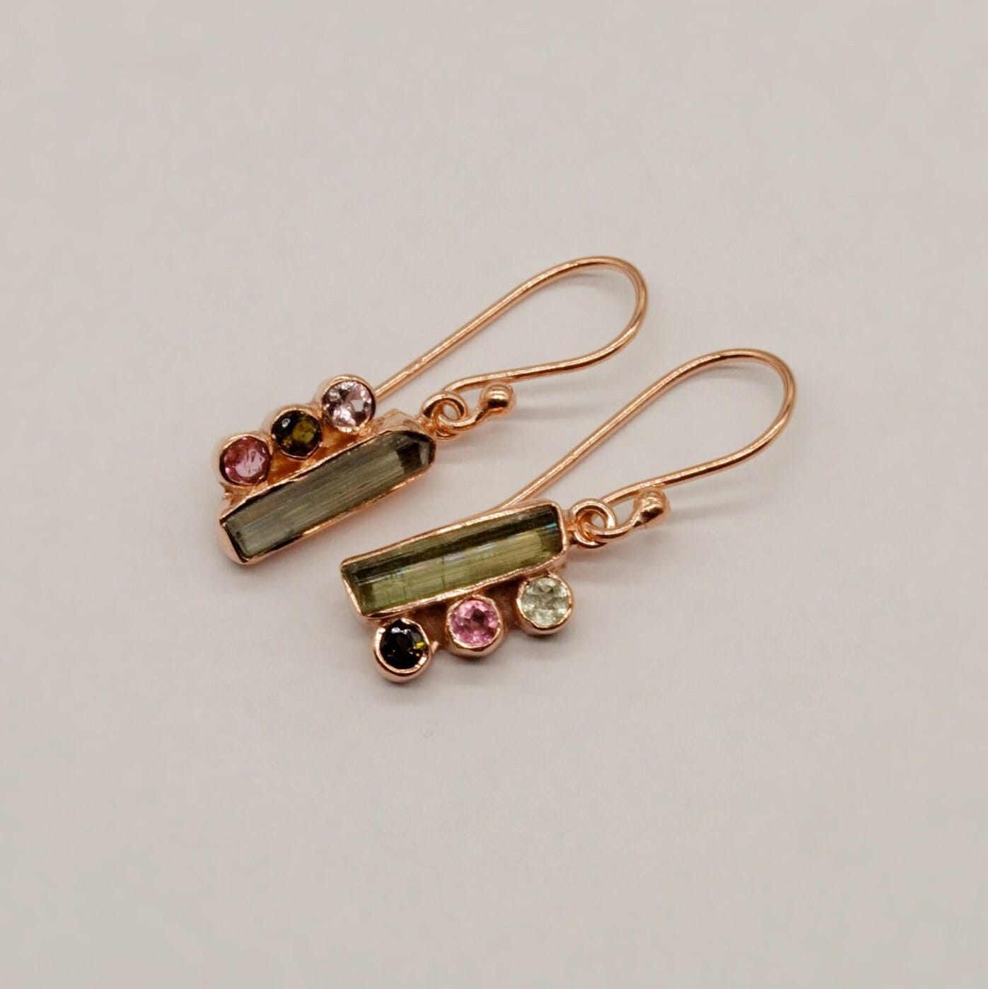 Mixed Tourmaline Earrings, Dainty Sterling Silver Earrings, Rose Gold Earrings, October Birthstone Earrings, Gifts For Her