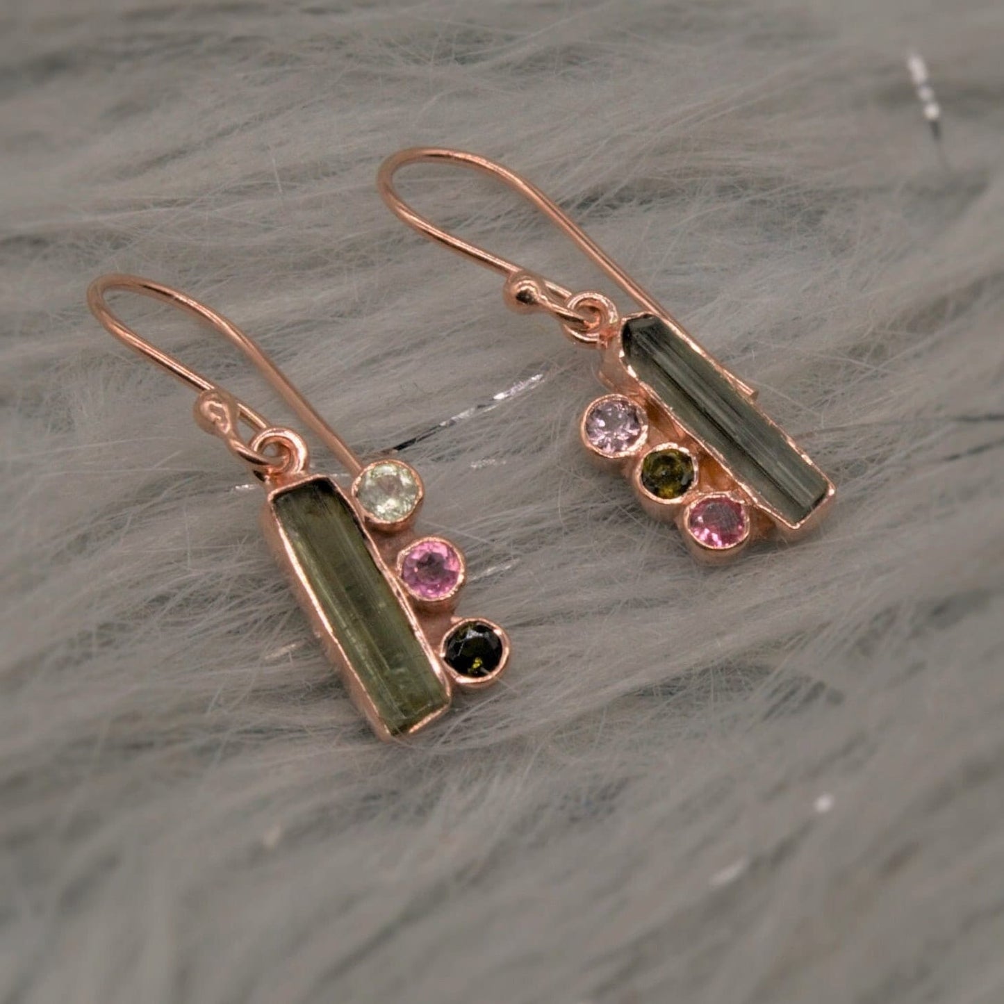 Mixed Tourmaline Earrings, Dainty Sterling Silver Earrings, Rose Gold Earrings, October Birthstone Earrings, Gifts For Her