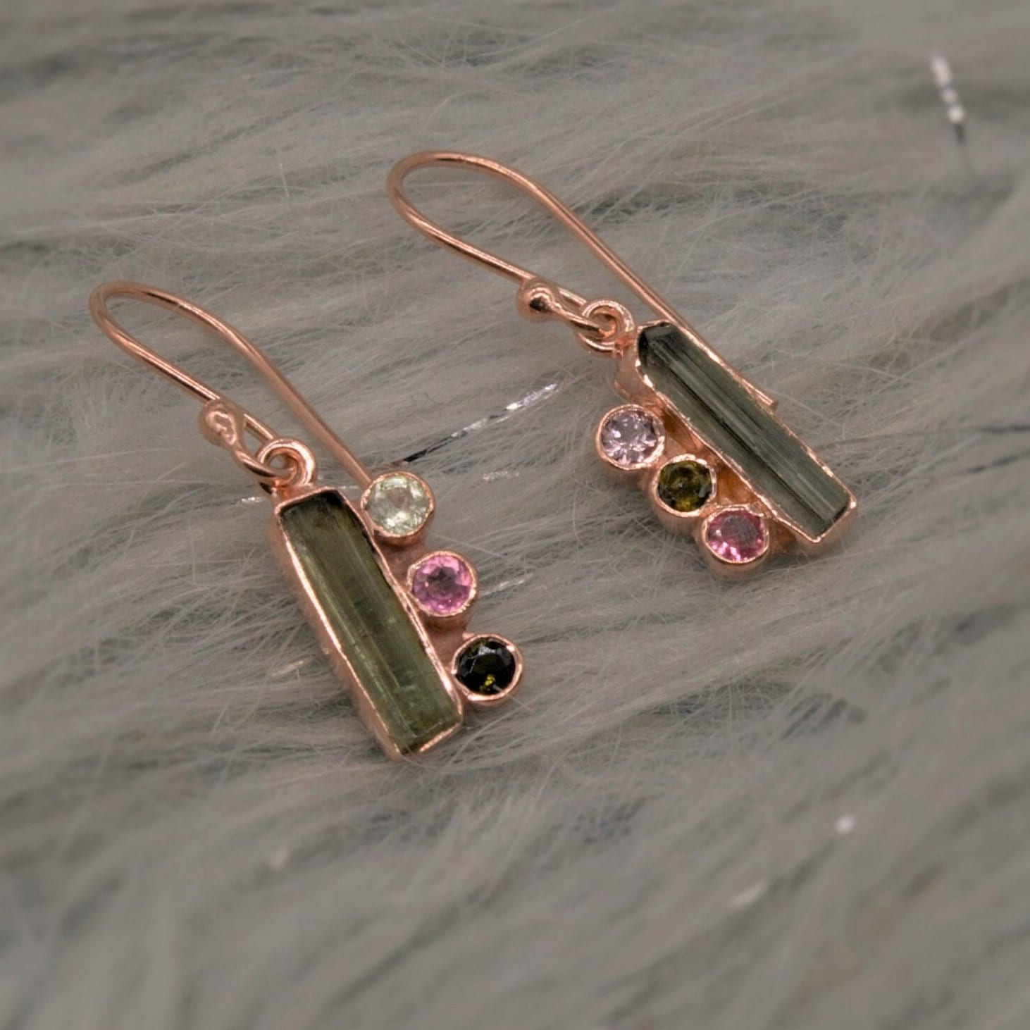 Mixed Tourmaline Earrings, Dainty Sterling Silver Earrings, Rose Gold Earrings, October Birthstone Earrings, Gifts For Her