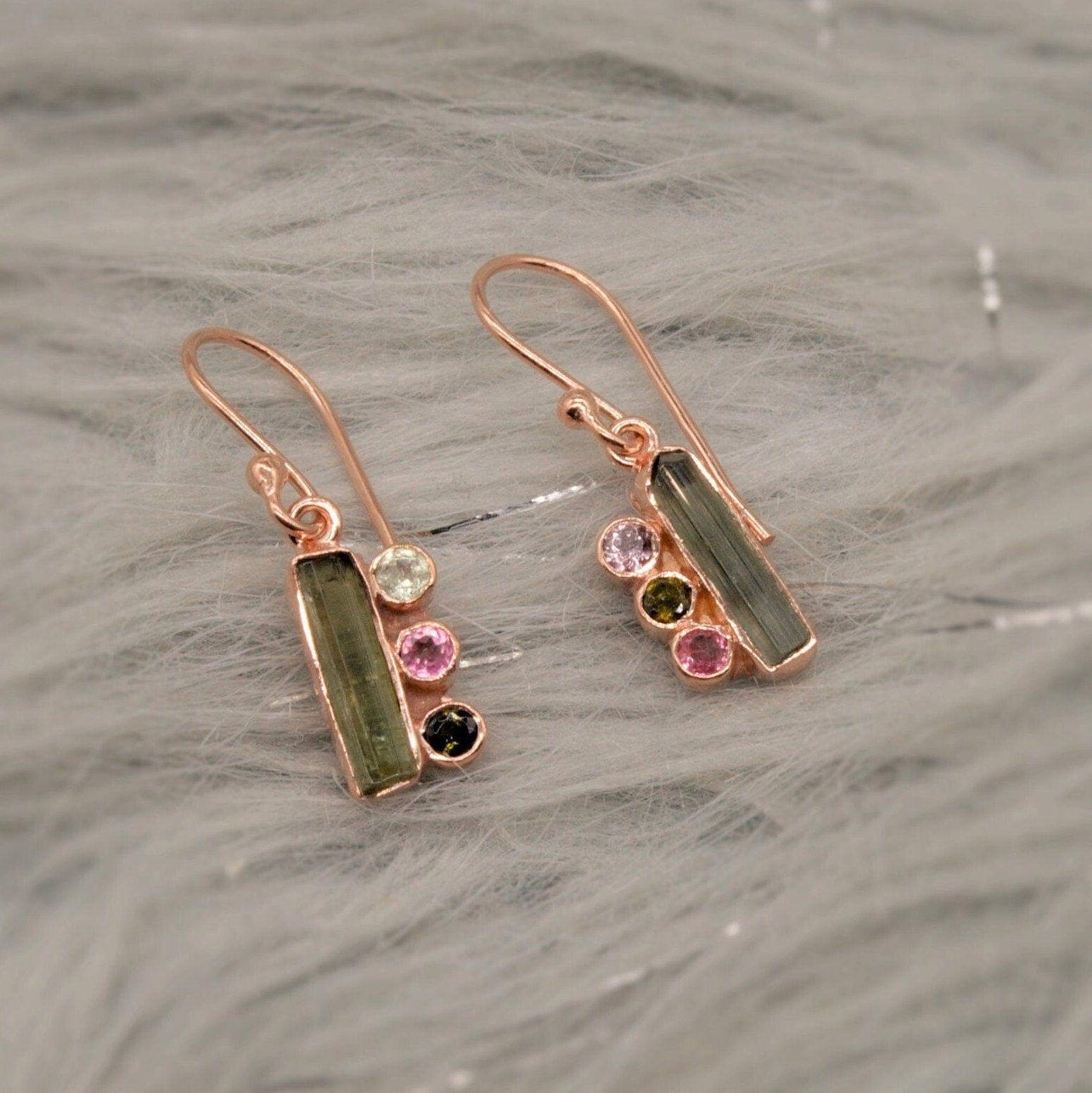 Mixed Tourmaline Earrings, Dainty Sterling Silver Earrings, Rose Gold Earrings, October Birthstone Earrings, Gifts For Her