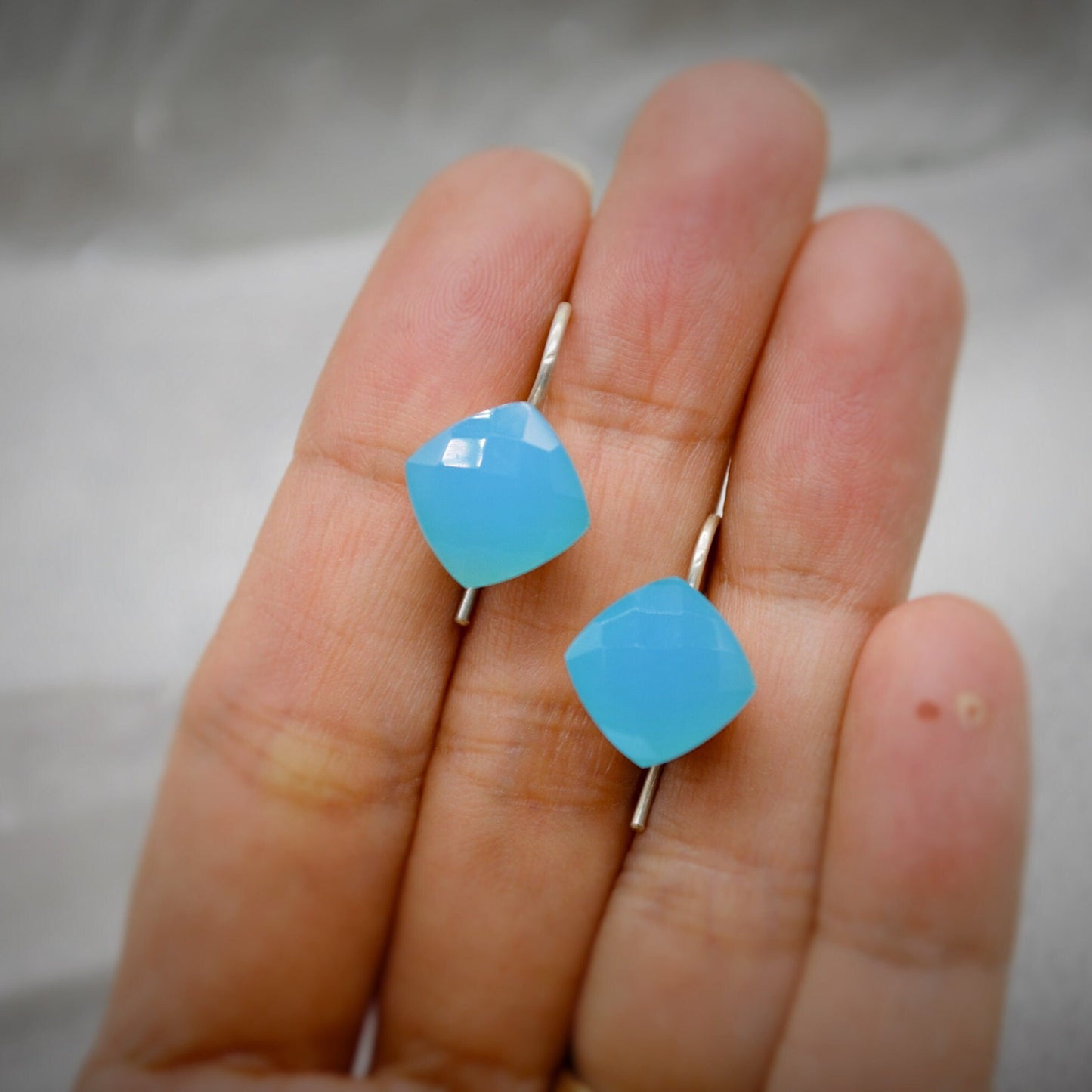 Blue Chalcedony drop earrings, Sterling Silver Gemstone Earrings, Dangle Drop Earrings, Handmade Earrings, Gifts For Her