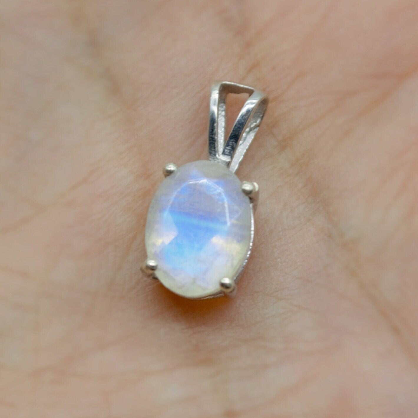 Raw Moonstone Pendant Necklace, Dainty Sterling Silver Pendant, Moonstone Jewelry, June Birthstone Pendant