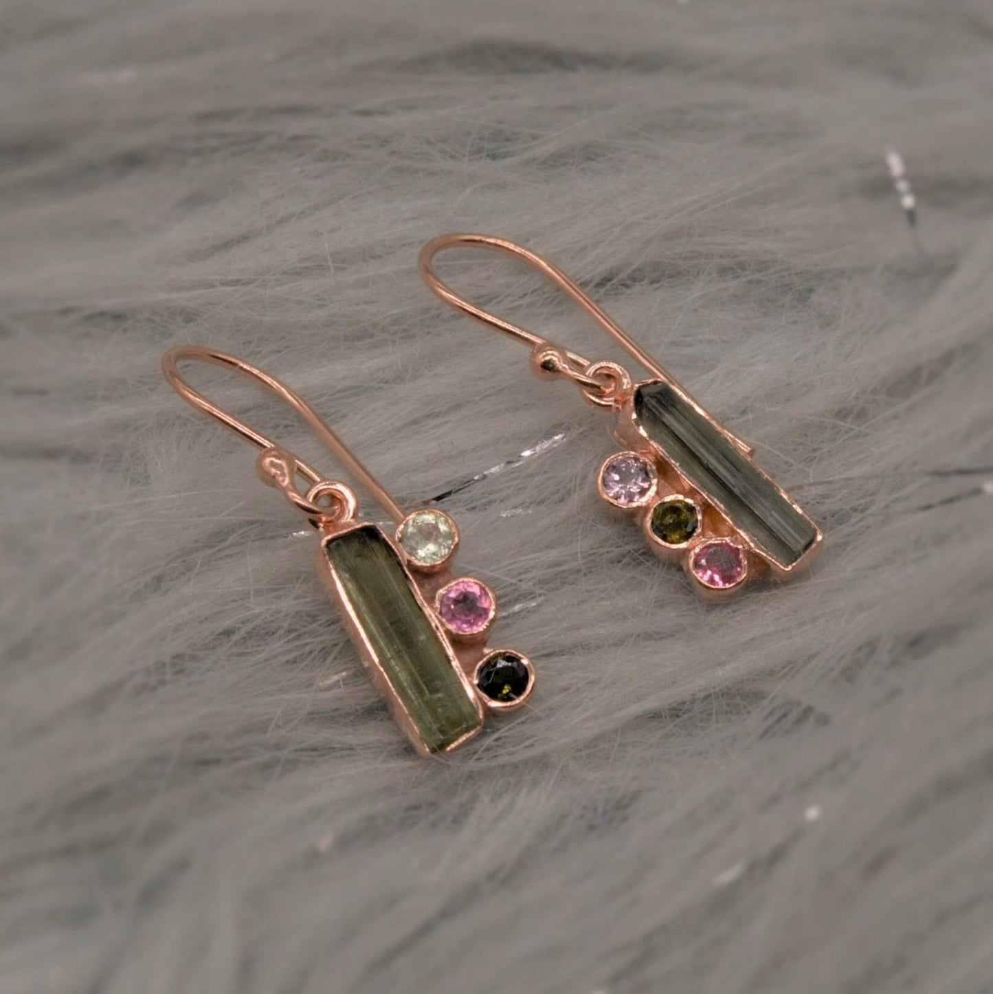 Mixed Tourmaline Earrings, Dainty Sterling Silver Earrings, Rose Gold Earrings, October Birthstone Earrings, Gifts For Her