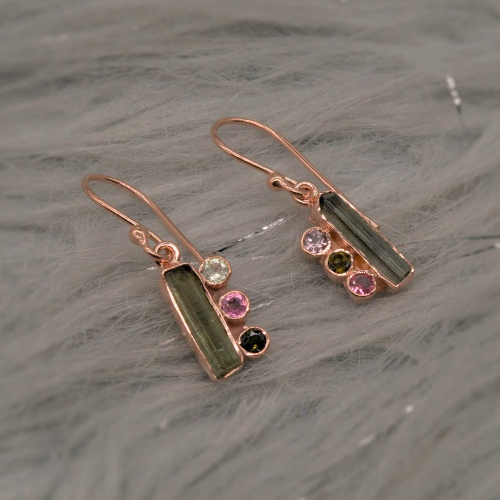 Mixed Tourmaline Earrings, Dainty Sterling Silver Earrings, Rose Gold Earrings, October Birthstone Earrings, Gifts For Her